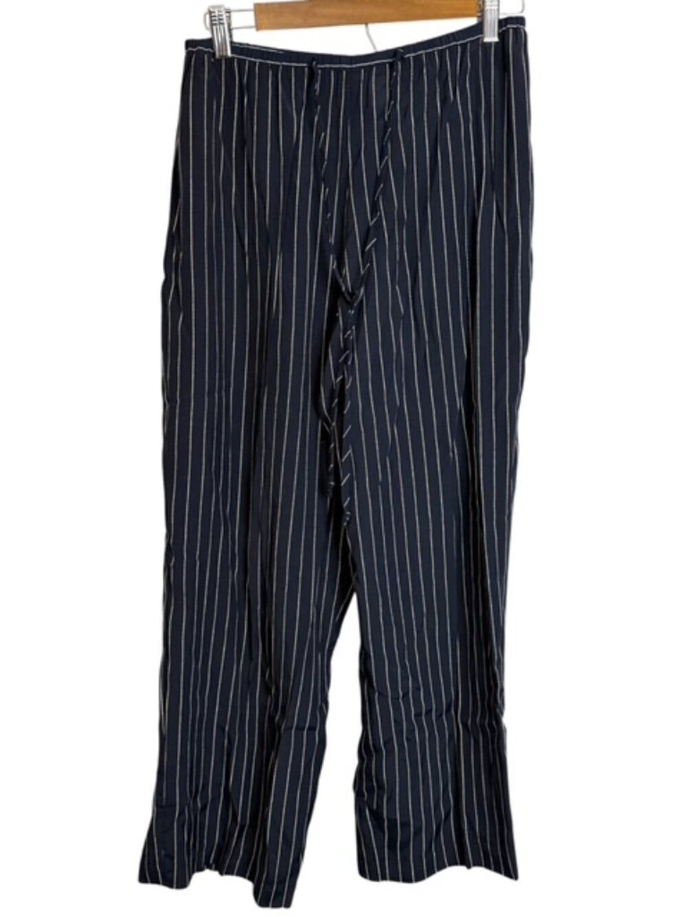 Ali Miles Women's Vintage Petite Navy Pinstripe Drawstring Pants Size Medium